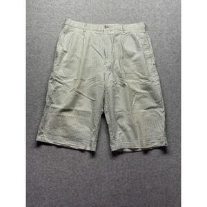 Trust Mens Green White Striped Seersucker Pleated Cotton Shorts Size 36